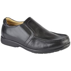 Roamers Men's Extra Wide Leather Slip On Shoes - Black