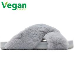 Toms Women's Susie Cross Over Vegan Slippers - Mid Grey Faux Fur