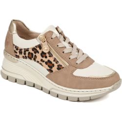 Rieker Women's N8308-64 Wedge Trainers - White Brown Animal Print